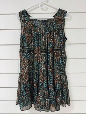 Antilia Femme Black Floral Sleeveless Tiered Mesh Top